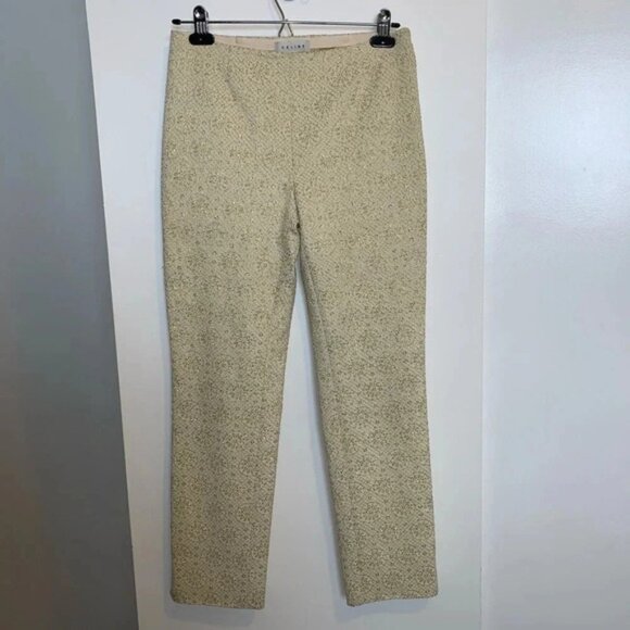 CELINE Women's Pants Gold Metallic Embossed High Waist Straight Leg Trouser 6 - Picture 6 of 16